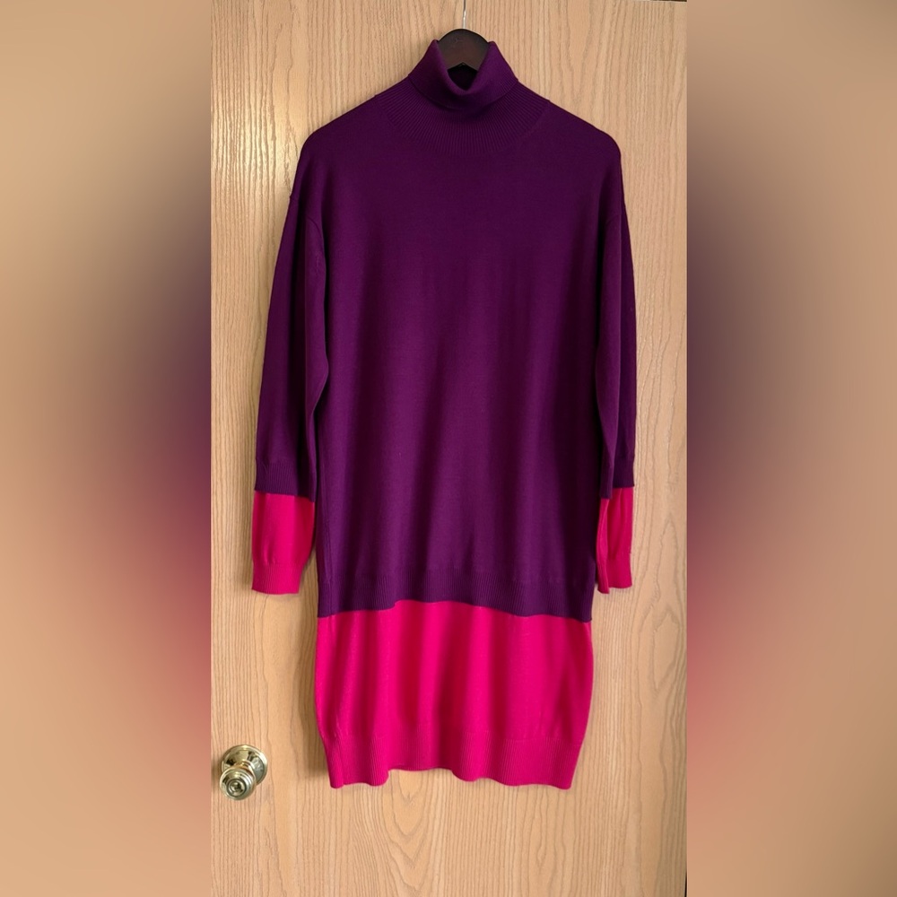 Escada Sport | Women's Medium | Turtleneck Double Layer Wool Dress Purple Pink